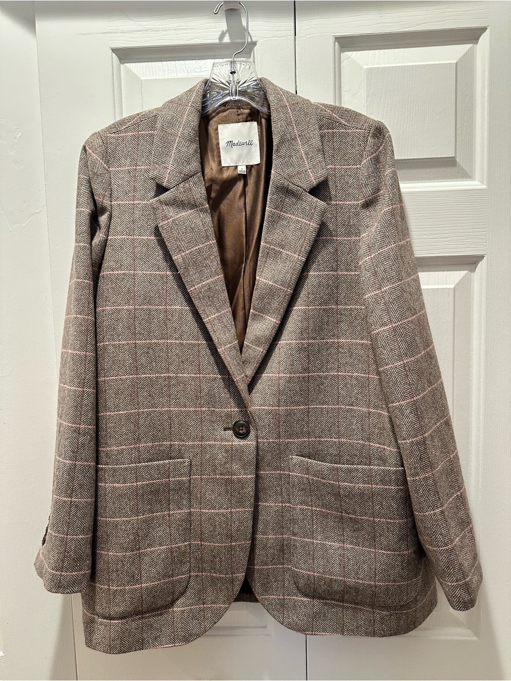 Madewell Brown Plaid Blazer with Pink Windowpane